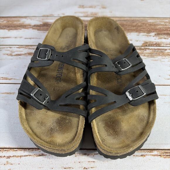 Birkenstock Granada Black Leather Soft Footbed Sandals Women's Size 42 US11-11.5 - Picture 1 of 10
